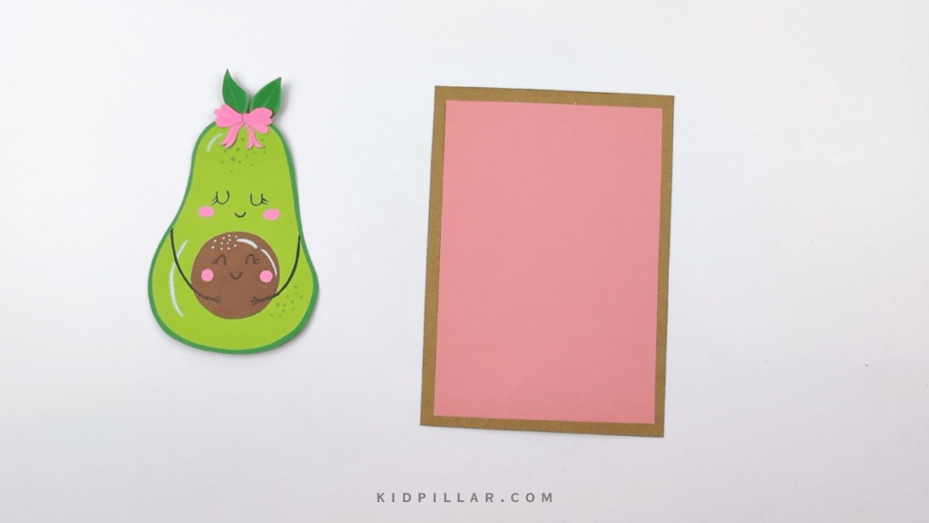 Paste a pink rectangle cutout on brown card stock to make the base of  avocado mother's day card for kids