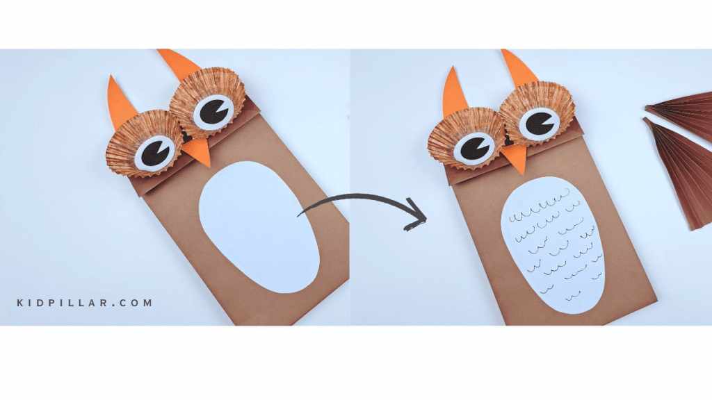 Make the belly of the paper bag owl