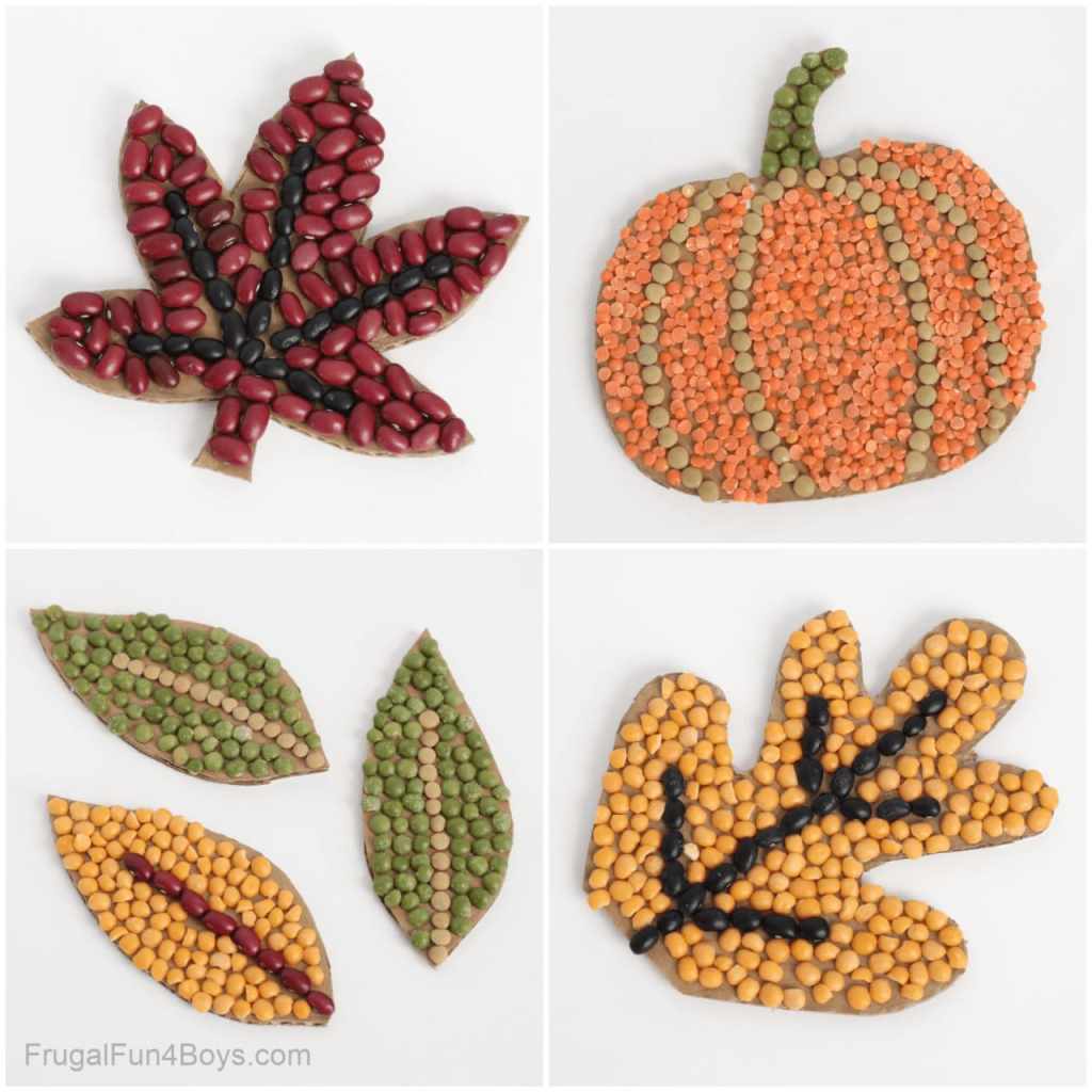 Seed mosaics fall craft ideas for kids