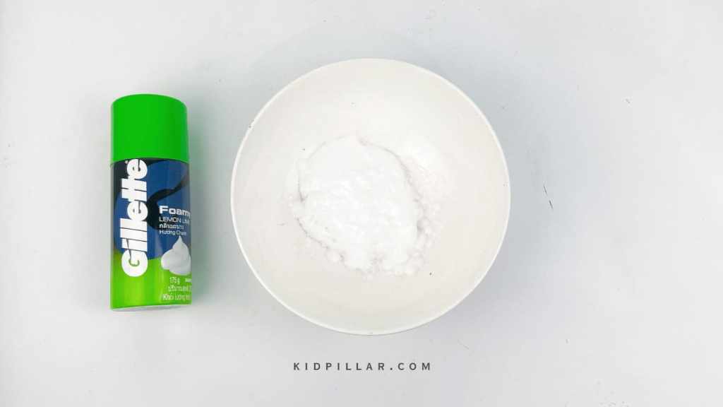 Add shaving foam to bowl to make Fluffy slime at home