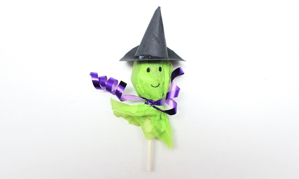 Lollipop wrapped witch Halloween craft DIY