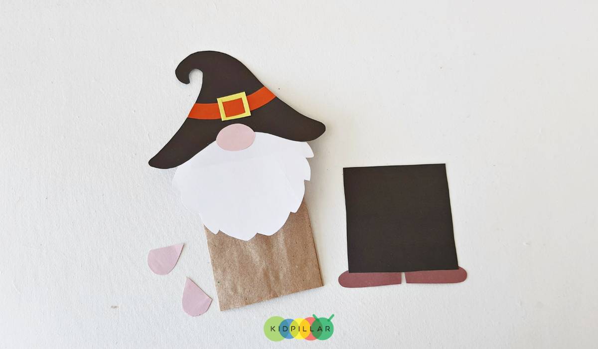 paper gnome puppet for halloween step by step