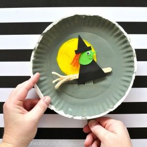 Paper plate moving witch Halloween craft