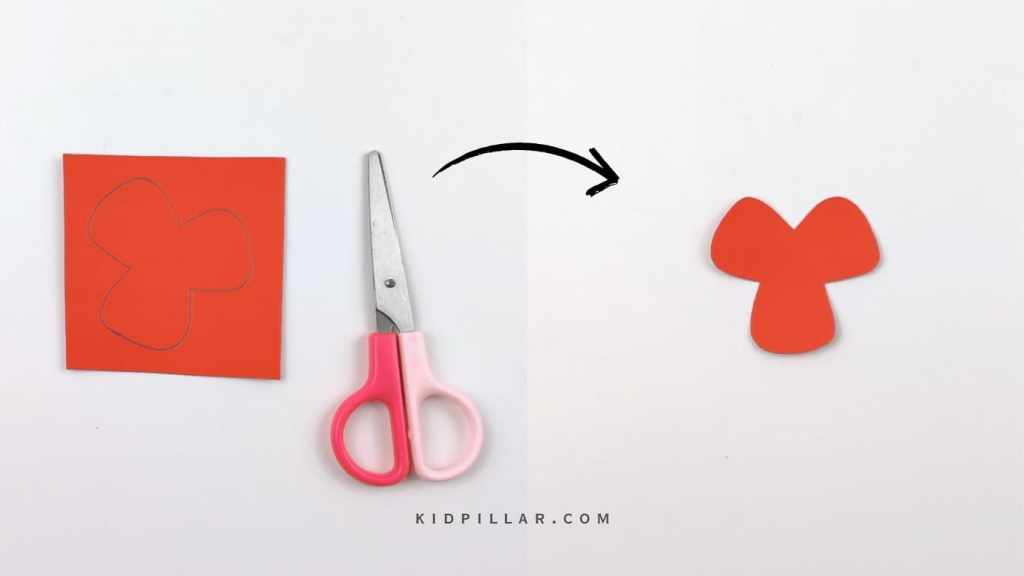 Draw poppy on red paper and cut it out to make paper Poppy wreath craft 