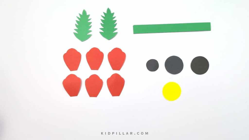 Cut three small black circle, a yellow circle & green rectangle for poppy flower craft