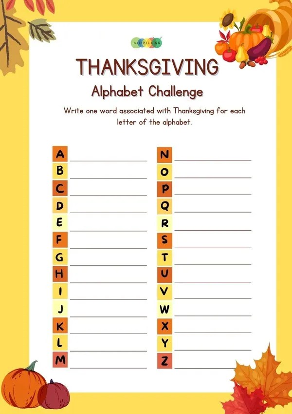 Thanksgiving Alphabet Challenge