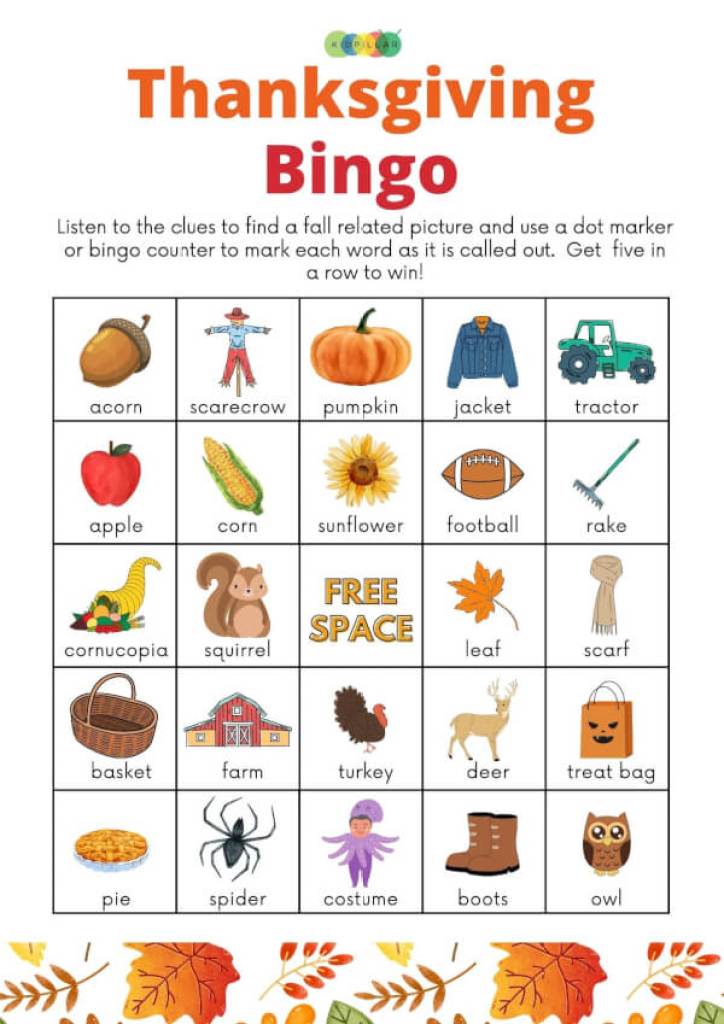 Thanksgiving game bingo FREE printable