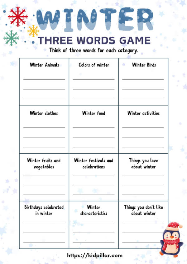 Winter Three Word Game