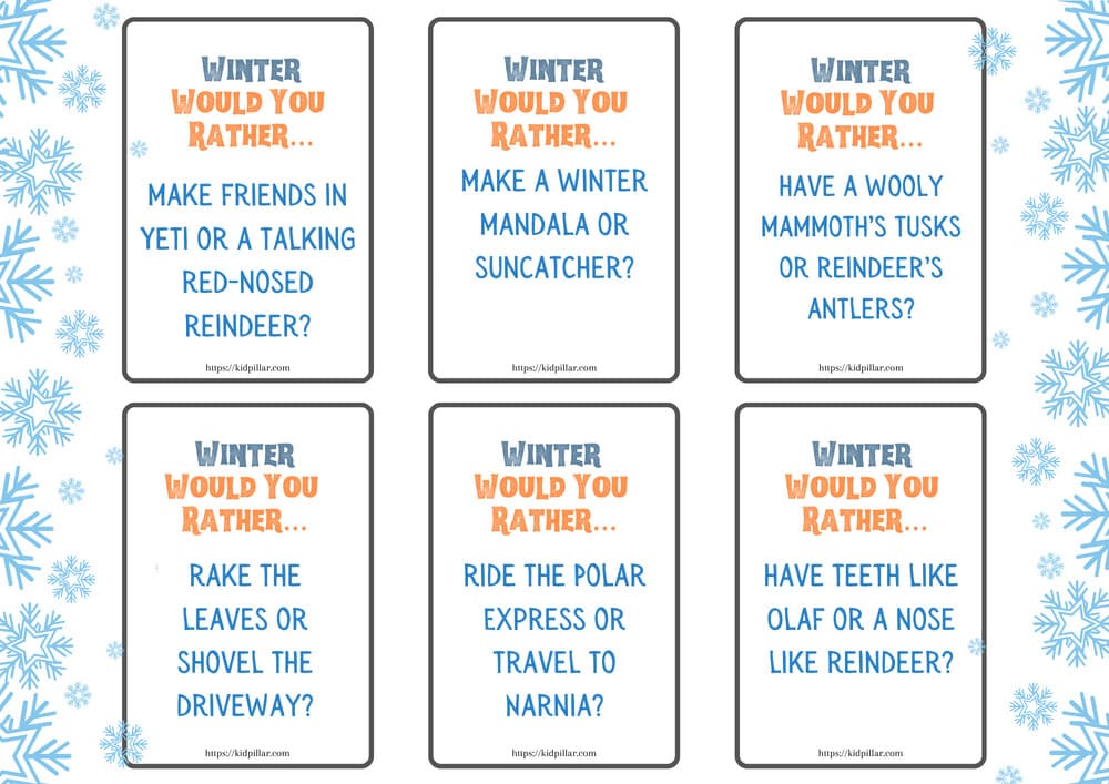 Would You Rather winter game for kids