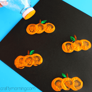 bottle cap pumpkin stamping craft for preschooler kids