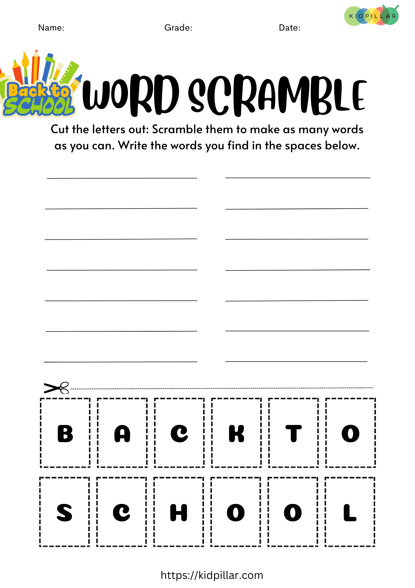 Back to School Word Scramble