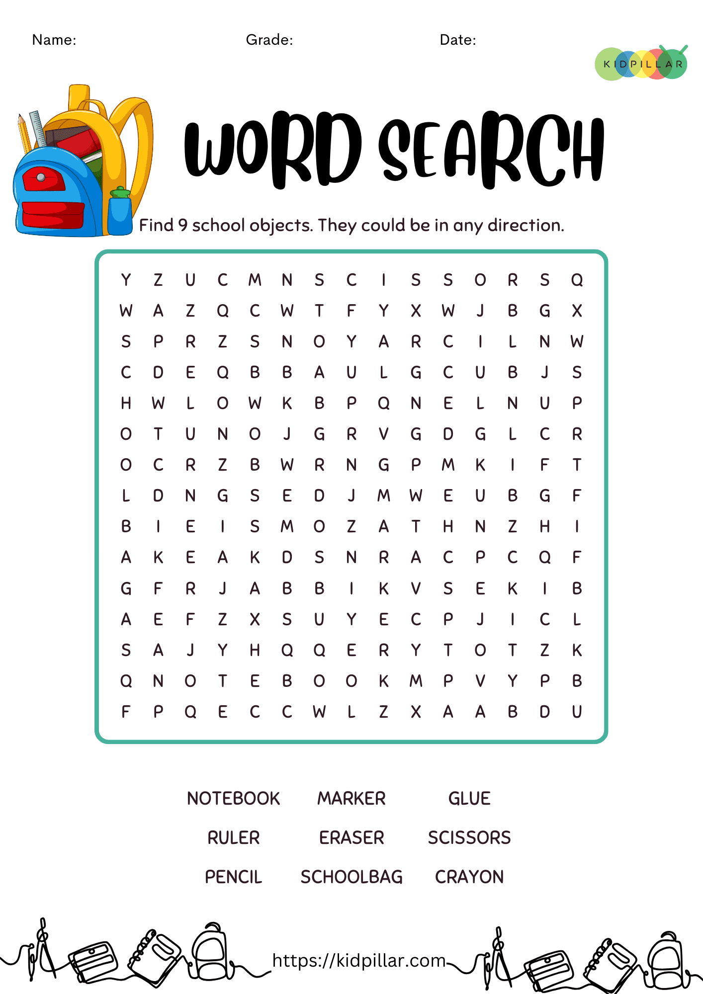 Back to School Word Search