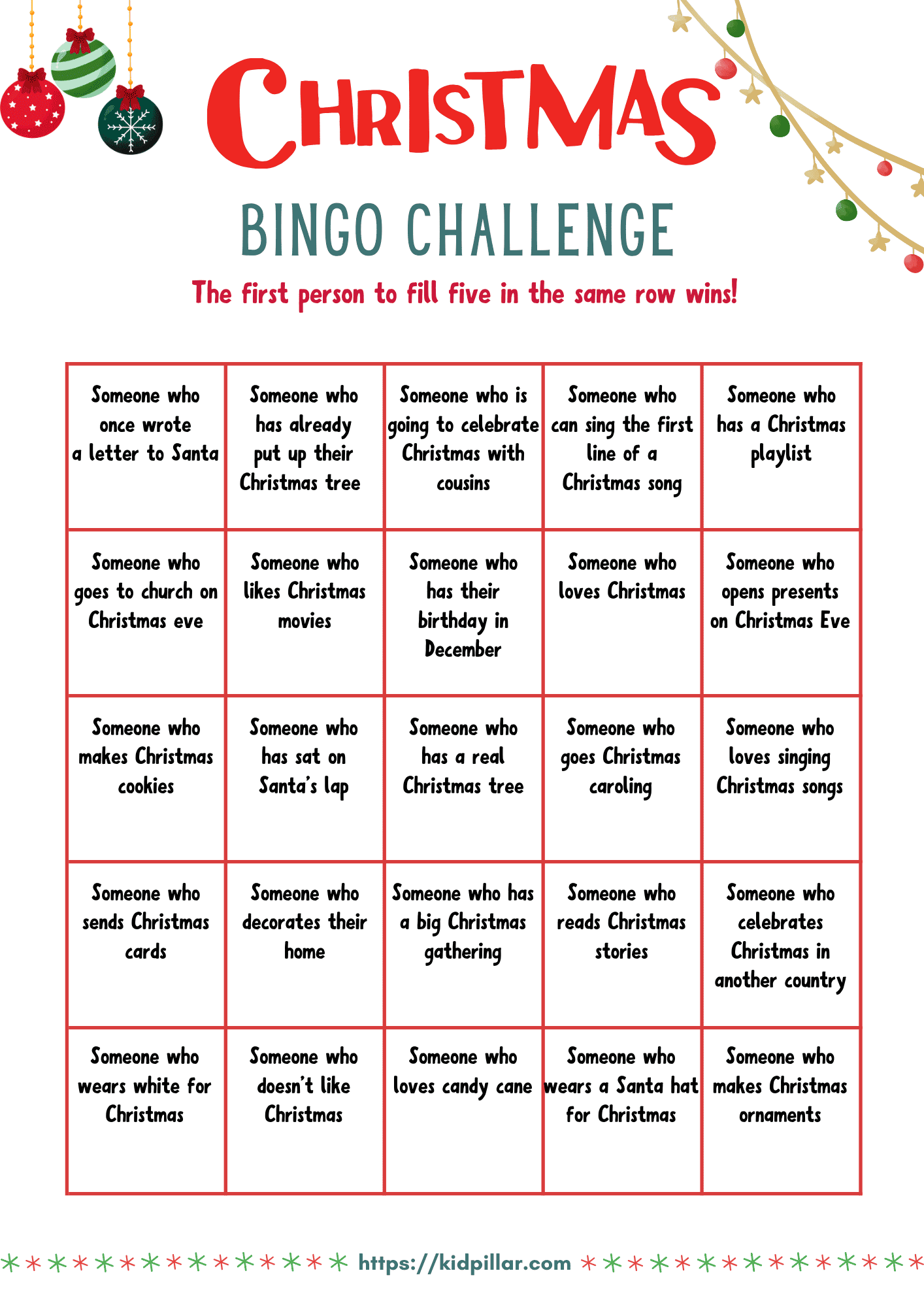 Christmas Bingo Challenge