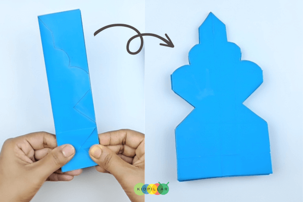 Trace the pattern and cut to make Blue paper bag snowflake craft