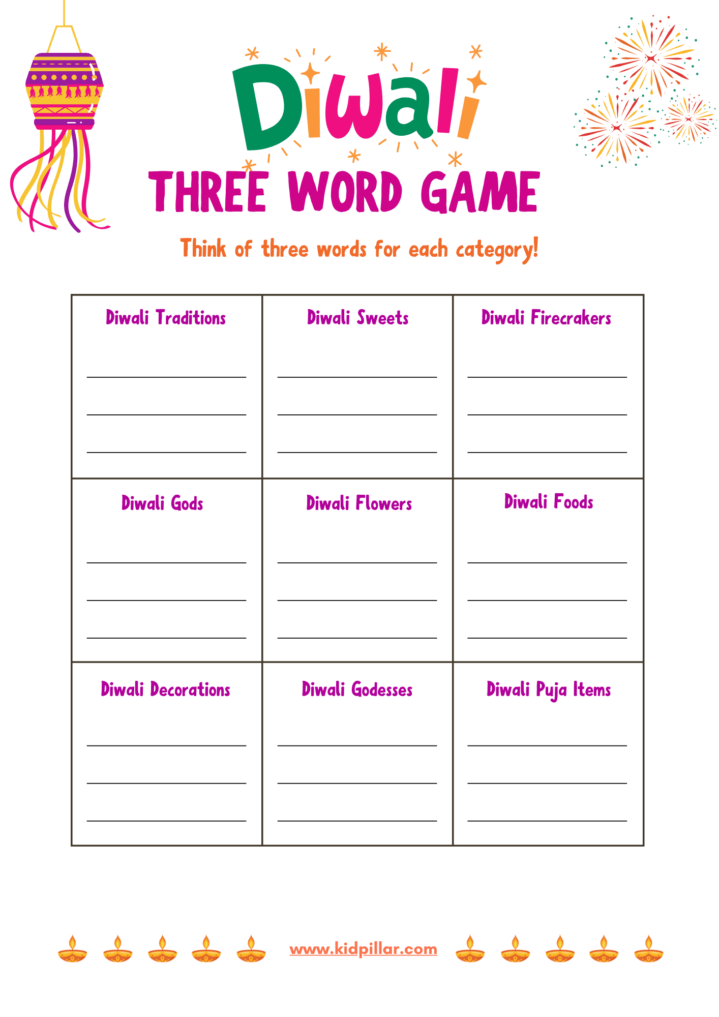 Diwali Three Word Game