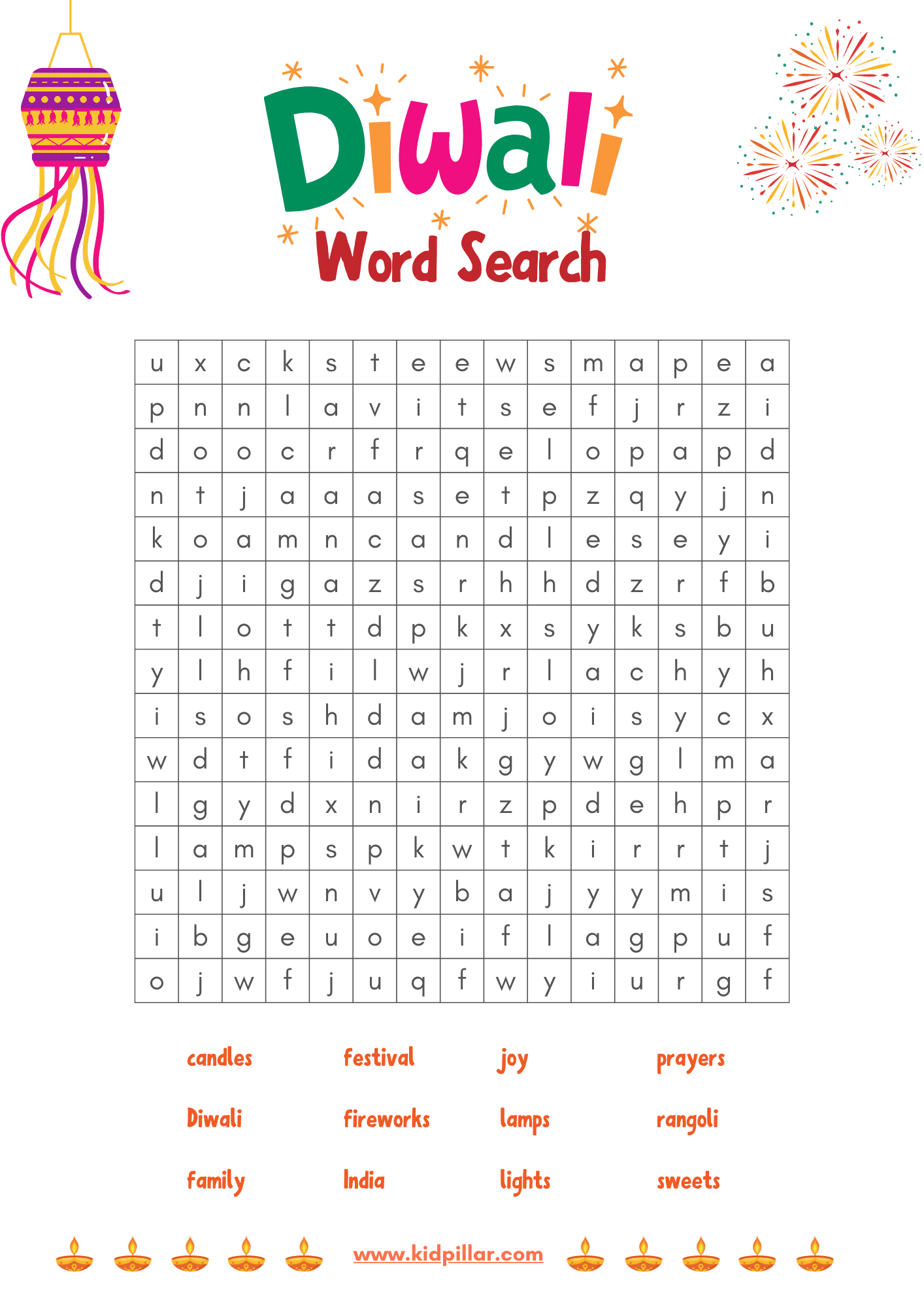 Diwali Word Search